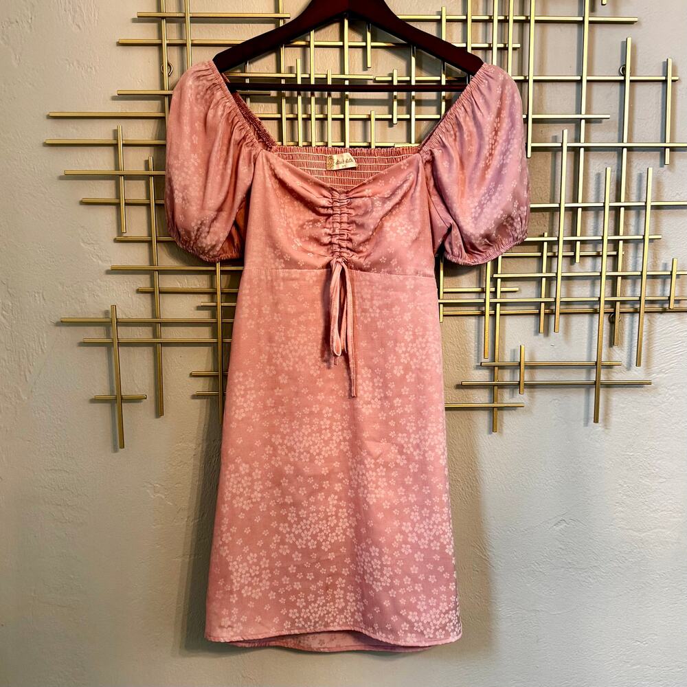 Altar'd State Pink Floral Puff Sleeve Open Back Mini Dress XS